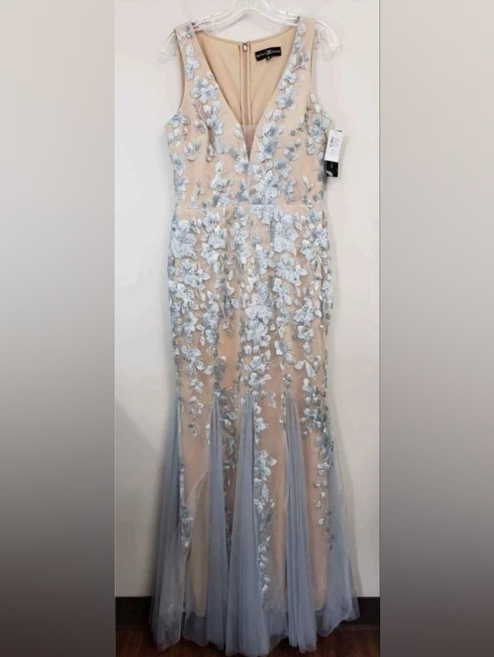 NEW Betsy & Adam Designer Women's Blue and Silver Wedding Floral Dress 12